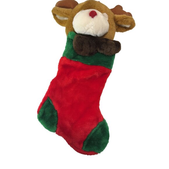 Prima Creations 3D Christmas Plush Reindeer Stocking 22” Brown w/Antlers - Picture 3 of 4